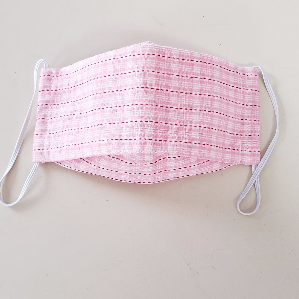 Cute Pink Plaid Full Coverage Face Mask w Pocket - Picture 7 of 8